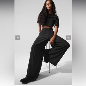 Alo Yoga Mesh Mirage Trouser Black Wide-Leg Pants